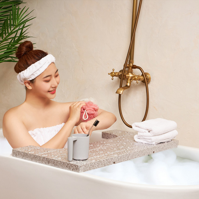 반신욕 욕조덮개 트레이 U형 욕실선반 욕실용품 스파 반신욕덮개 욕실소품 욕조받침대, 욕조덮개&트레이 U형(소) 샌드베이지, 1개