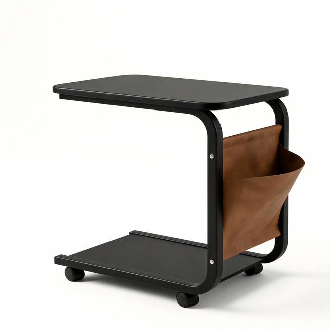 이동식 사이드테이블 바퀴달린 테이블 수납형 분리형 수납바구니 소파 옆 침대 옆, 2단, 검정색