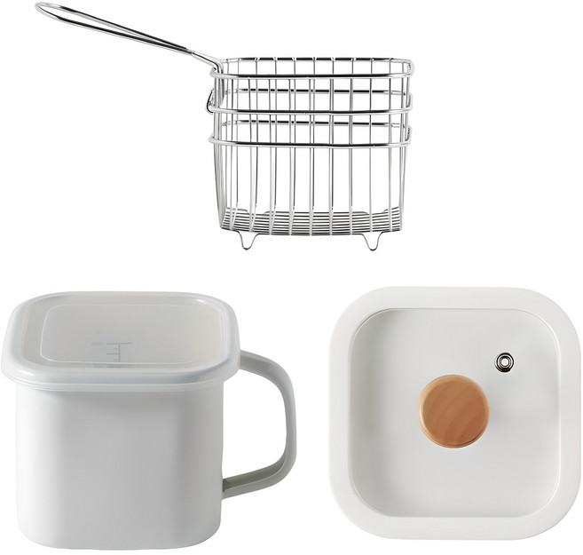 모다키친 인덕션 법랑냄비 1.45L + 유리뚜껑 + 튀김망 세트, 13.5cm, 혼합색상, 1세트