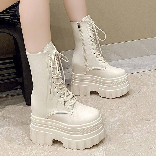흰색워커 부츠 15CM 통굽 데일리 스탠딩화 키높이 베이지화이트 37