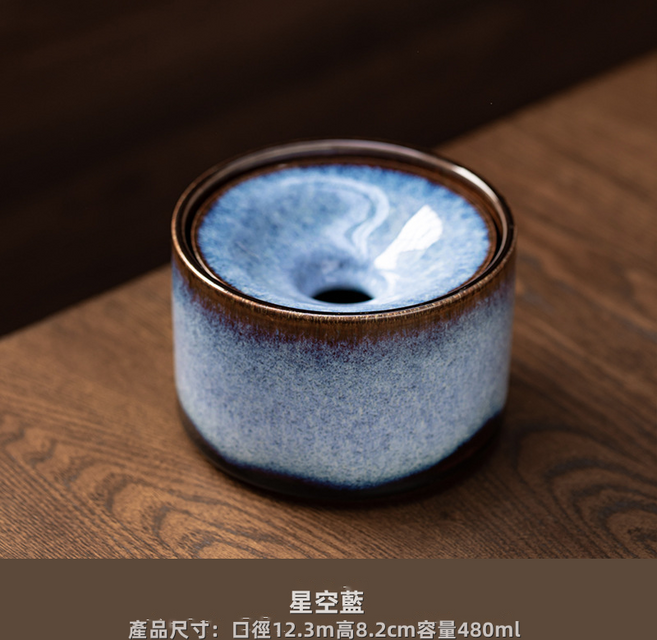 GUEFOON 陶瓷帶蓋防飛灰菸灰缸家用, 1個, 茶渣缸菸灰缸兩用藍色:如圖所示（1837）