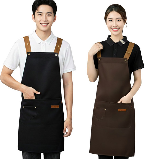 아로몽드 길이조절 예쁜 앞치마 생활방수 1+1 다용도 카페 바리스타 주방 공방, 2개, 블랙+브라운
