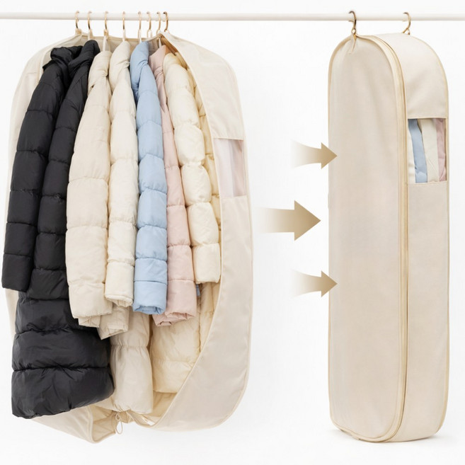 드비안 패딩10벌 아우터 압축 파우치 행거백 라이트베이지, 1개, 1개입