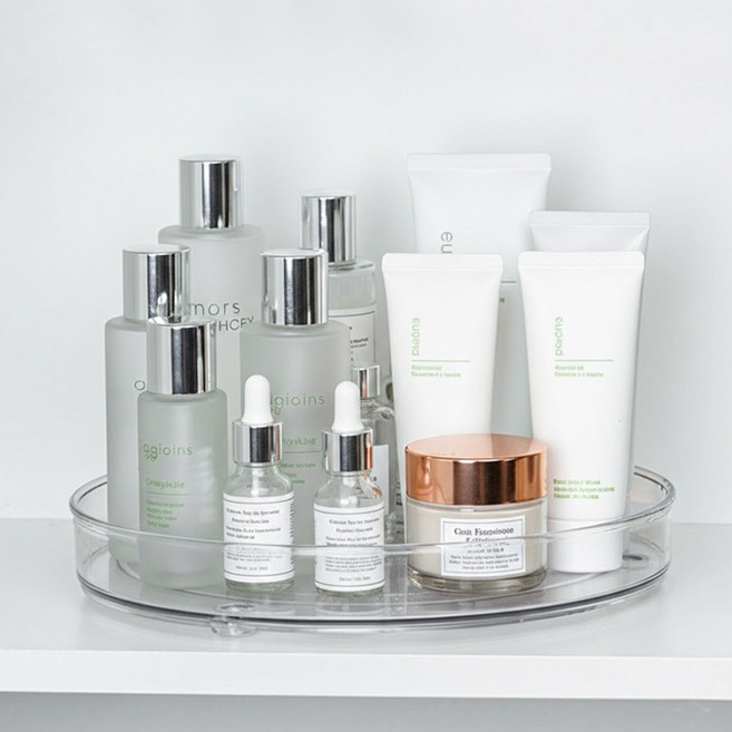 360도 회전트레이 화장품정리 수납선반 정리, 1개, 투명