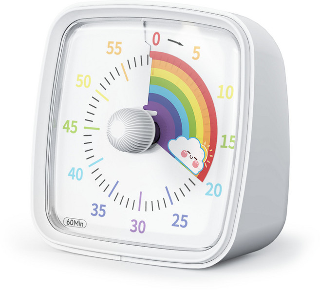 공부타이머 타이머 공부타이머스톱워치 공부타이머스톱워치무소음 타이머 주방타이머 공부스톱워치 무소음스톱워치, 1개, 흰색 무지개