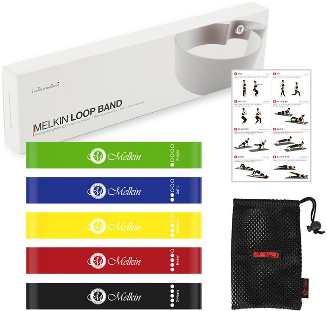 멜킨 루프밴드 스쿼트자세 운동 다이어트 홈트 라텍스 탄력밴드, 5종 세트