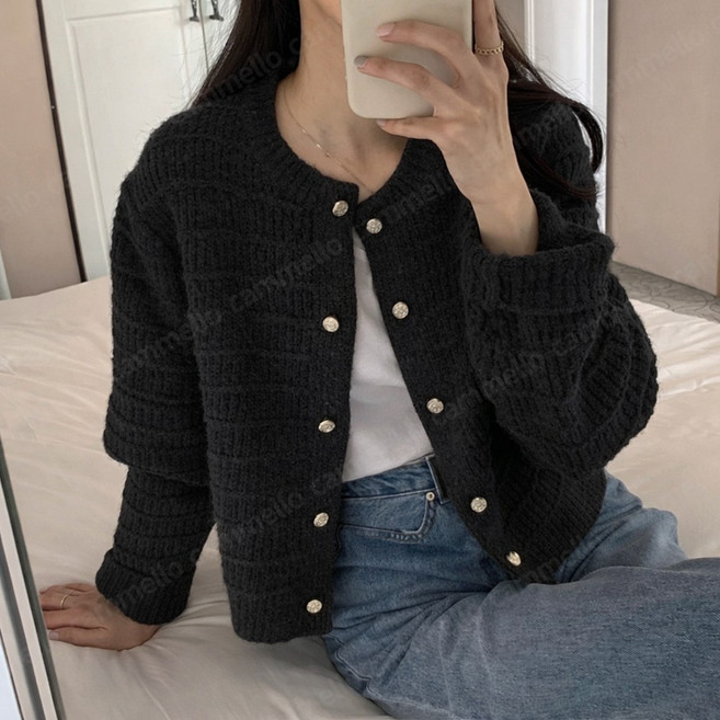 cammello 포근 텍스처 라운드넥 진주버튼 니트 가디건 봄가을 데일리 아우터