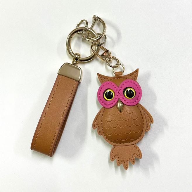 다나모인 행운 부엉이 가죽 키링 키홀더 차키홀더, 카멜
