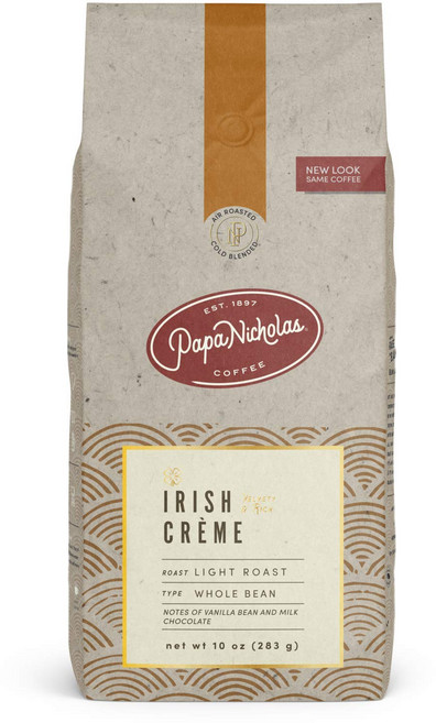 파파니콜라스 커피 홀빈 커피 아이리시 크림 283.5g PapaNicholas Coffee Whole Bean Coffee Irish Creme 10 Ounce, 파파니콜라스 커피 홀빈 아이리쉬 크림 10온스, 홀빈(분쇄안함), 283g, 1개
