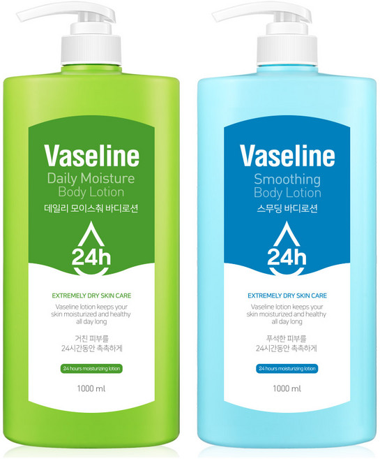 바세린 24h 고보습 바디로션 데일리 모이스춰 1000ml + 스무딩 1000ml, 2개, 1L