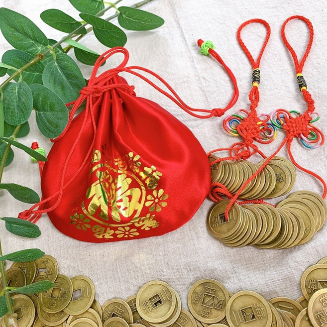 고급 금박 복주머니 나비엽전꾸러미세트 부자 대박 기원 선물 합격, 노란색 금박복주머니+나비엽전꾸러미