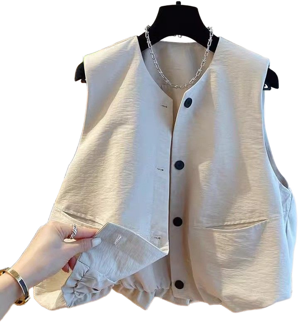 여성용 라운드 조끼 루즈핏 캐주얼 데일리 베스트