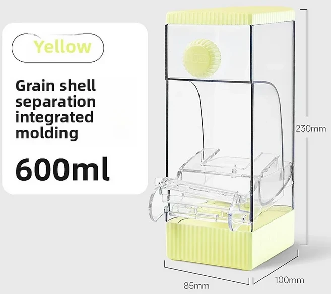 YEE Automatic Bird Feeder for Parrots - Seed Hull Separator & Anti-Spill Design | Perfect for Cockat, 01 Yellow