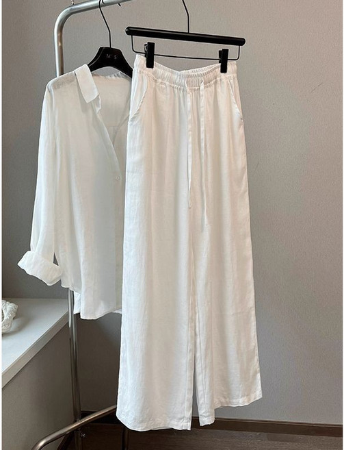 셔츠 와이드팬츠 세트 루즈핏 여름 밴딩 스트링 투피스 데일리 캐주얼 코디