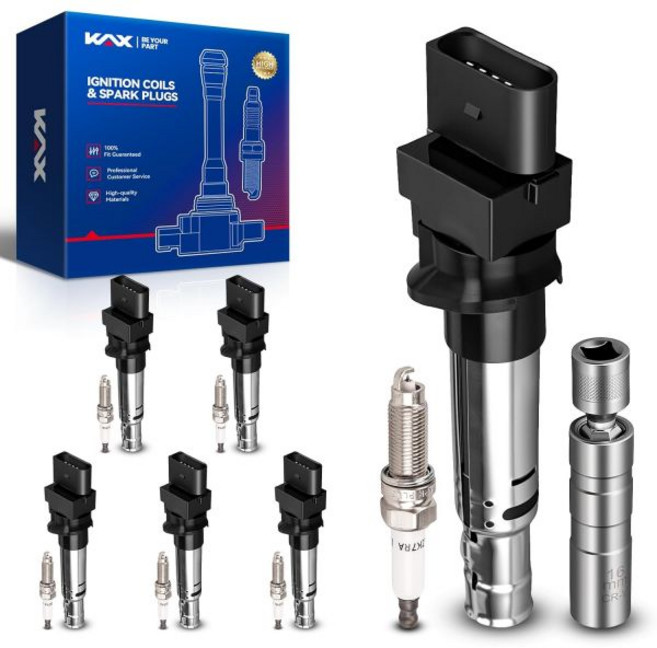 KAX 6개 세트 점화 코일 팩 및 이리듐 플러그 자석 소켓 포함 - 혼다 오디세이 2008-2017 어코드 2008-2012 크로스타우어 2010-2012 아큐라 TL 200, UF635 - 6Pk Coils + 6Pk Plugs