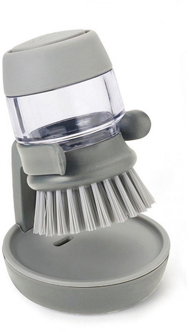 원터치 세제 자동 분사 브러쉬 솔 / 누르면 세제가 나오는 편리한 세척솔 설거지 주방 욕실 청소 용품 다용도 펌프형 수세미 세차솔, 팜 브러쉬(그레이), 1개