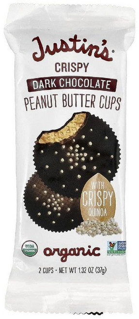 Justins 유기농 다크 초콜릿 아몬드 버터 컵 2개입 (40g) 글루텐 프리 레인포레스트 얼라이언스 인증, 다크 초콜릿 땅콩 버터 컵