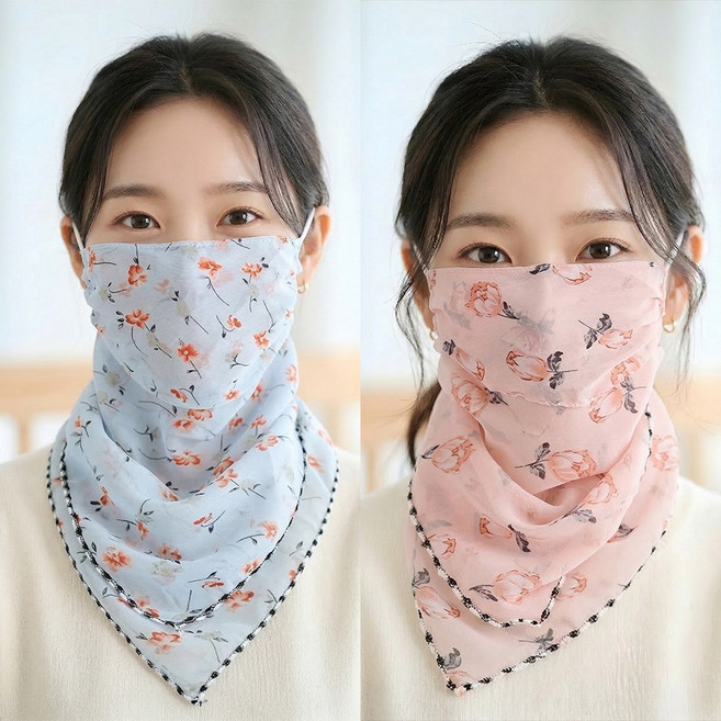 스카프마스크 여름 자외선차단 쉬폰 얼굴햇빛가리개 2p 세트