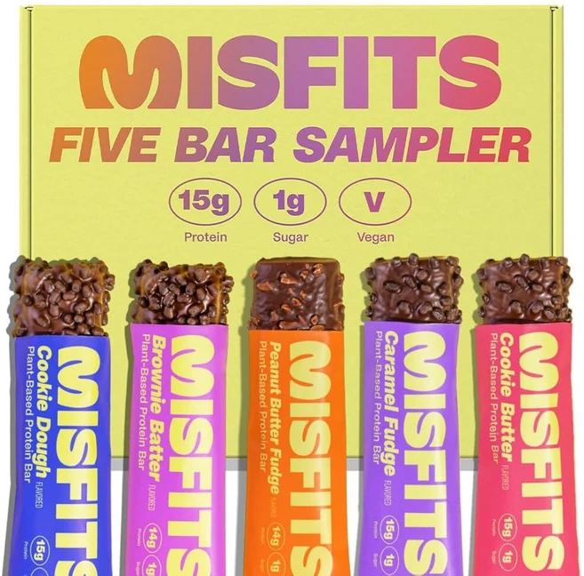 Misfits 단백질 바 버라이어티 팩 | 영양 바 - 단백질 14-15g 설탕 1g 식물성 저탄수화물 GMO 프리 글루텐 프리 스낵 | 5개 샘플 팩 - 다양한 맛, 1 - 쿠팡