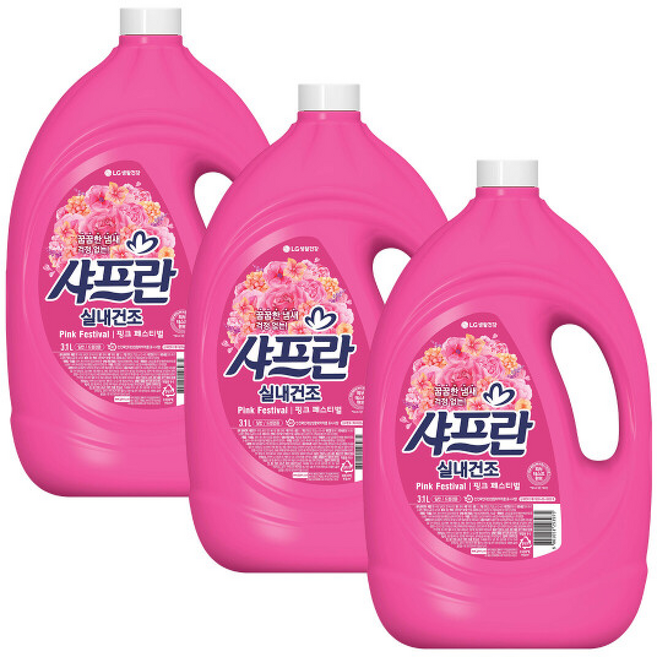 샤프란 실내건조 핑크 페스티벌 섬유유연제, 3.1L, 3개