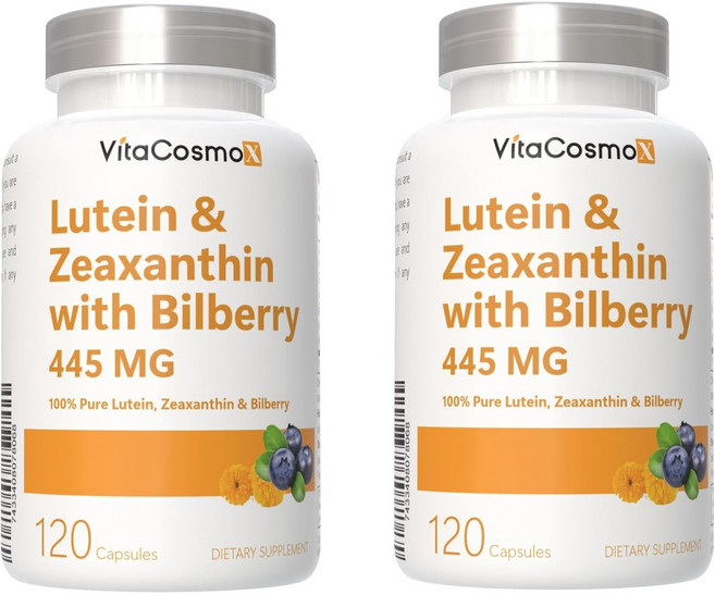 VitaCosmoX 비타코스모엑스 루테인 40mg + 제아잔틴 4mg + 빌베리 400mg 베지 소프트젤 445mg 야채캡슐, 2개, 120정