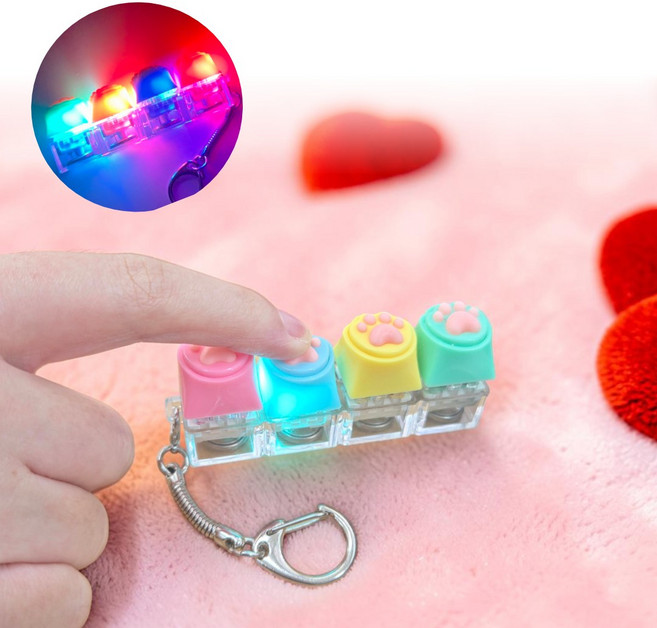 포커스냥 딸깍 LED 기계식 키캡 키링 집중템 4구, 파스텔 냥발, 1개