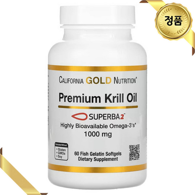 캘리포니아 골드 뉴트리션 프리미엄 크릴오일 1 000mg 피쉬 젤라틴 소프트젤 60정 아스타잔틴 갑각류 Premium 불포화지방산 EPA 인지질 DHA 지방산 지용성 오메가3지방산, 1개