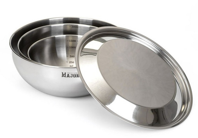 키친아트 프리미엄 메이저 스테인레스 믹싱볼 4p 세트, 1세트, 1.5Lx3Lx4Lx뚜껑