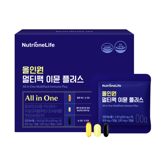[무료배송/오늘출발] 뉴트리원 올인원 멀티팩 이뮨 플러스 루테인 오메가3 비타민B 엽산 아연 밀크씨슬, 30회분, 1개