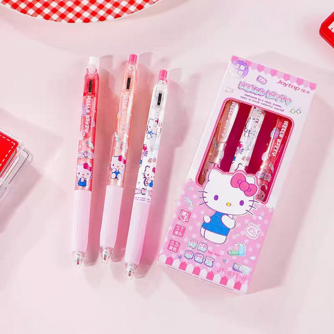 산리오 정품 캐릭터 볼펜 3종 0.5mm 젤볼펜 세트 패키지, 1박스, 핑크 키티