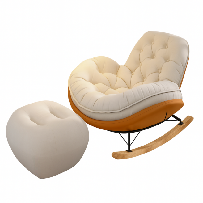 코지무브 편안한 1인용쇼파 패브릭 흔들의자 거실 침실 안락 수유의자 독서쇼파 리클라이너, 1개, 4. 오렌지 기본형 + 풋스툴 (발발침대)