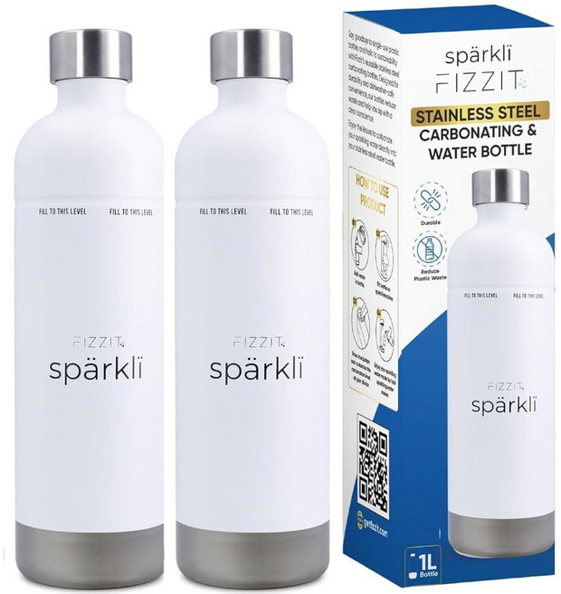 fizz it sparkl 스테인리스 스틸 탄산 병 (2팩) 1l - aarke ii 및 iii 필립스 gozero monten brita sodaone과 호환 식기 세척기, SSB-B-2PK