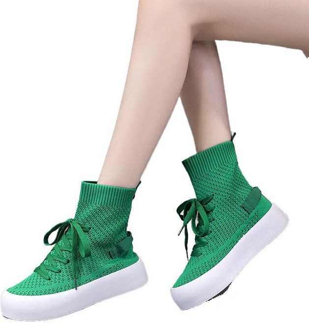 여성 하이탑 신발 봄 캐주얼 플랫 슬림핏 니트 부츠