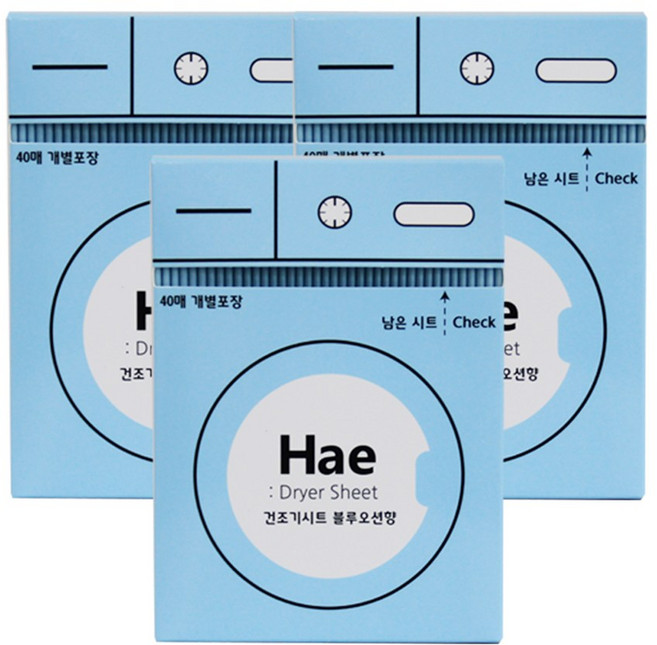 해 건조기용 시트 섬유유연제 블루오션 본품, 3개, 40매