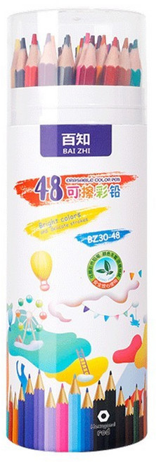 彩色鉛筆 可擦拭 桶裝 繪圖 塗色塗鴉 繪畫筆, 1個, 48色, 48色