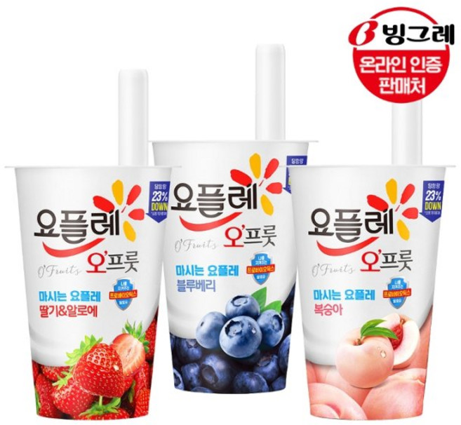 [쇼핑엔티] 빙그레 요플레 오프룻 3종 15개 /딸기알로에/블루베리/복숭아