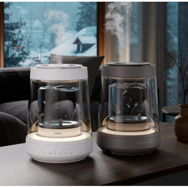 26년 신제품 한일 대용량 가열식 가습기 신생아 아기 물멍 유리 스텐 스팀 가습기, 화이트
