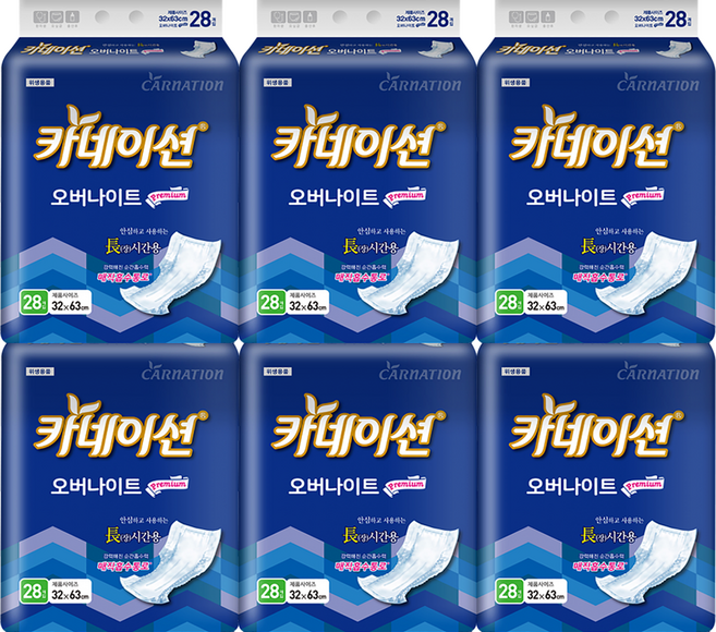 카네이션 속기저귀 오버나이트 6회 28매 2팩, 오버나이트 이상, 28개입, 6개