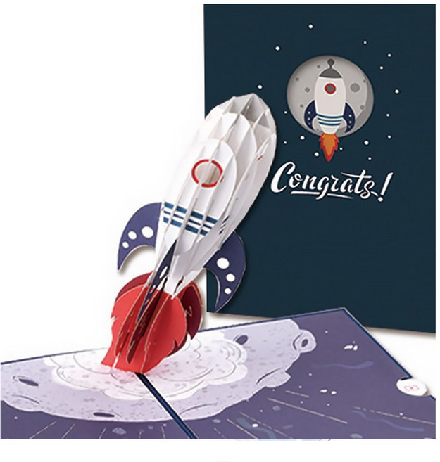 엠쿠 입체 팝업카드 3D 감사 인사 편지 소품, 로켓