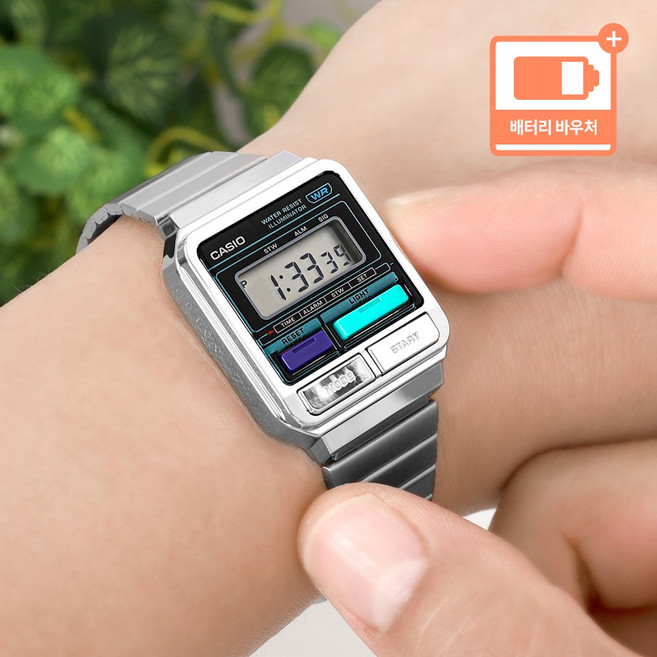 카시오 레트로 빈티지 기묘한 이야기 에디션 디지털 메탈 공용 캐쥬얼 손목시계 + 배터리 바우처