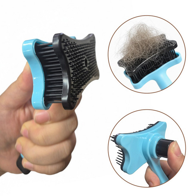 파이 댕댕이 야옹이 반려동물 죽은털 제거 원터치 브러쉬, 쿨 스카이, 1개