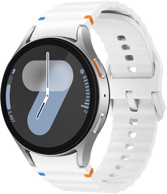 갤럭시워치 울트라/7/6/6클래식/5/5프로/4/4클래식호환 실리콘 스포츠 밴드 컬러풀한 스티치 스트랩, 화이트