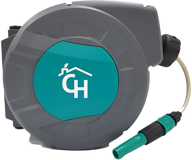 코아하우징 가정용 자동 물 호스 20m 워터 릴 정원 세차 청소 벽고정 분사기, 회색계열, 1개