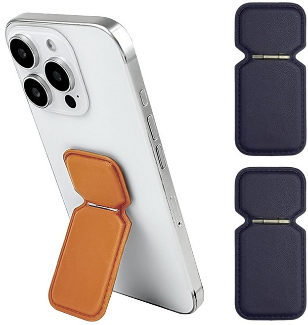 모어피크 슬림 각도조절 금속힌지 가죽 스마트폰 거치대 2개 세트, 1세트, 네이비