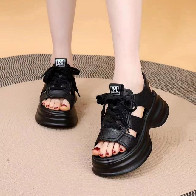 M FASHION 厚底羅馬涼鞋 透氣休閒魚嘴涼鞋