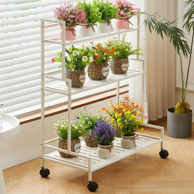 DP동봉국제무역 철제 화분정리대 진열대 선반, 화이트, 3단