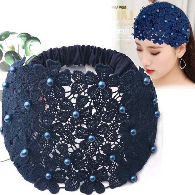 플라워 펄 헤어밴드 다용도 여성 머리띠 와이드 두건 주방 조리모