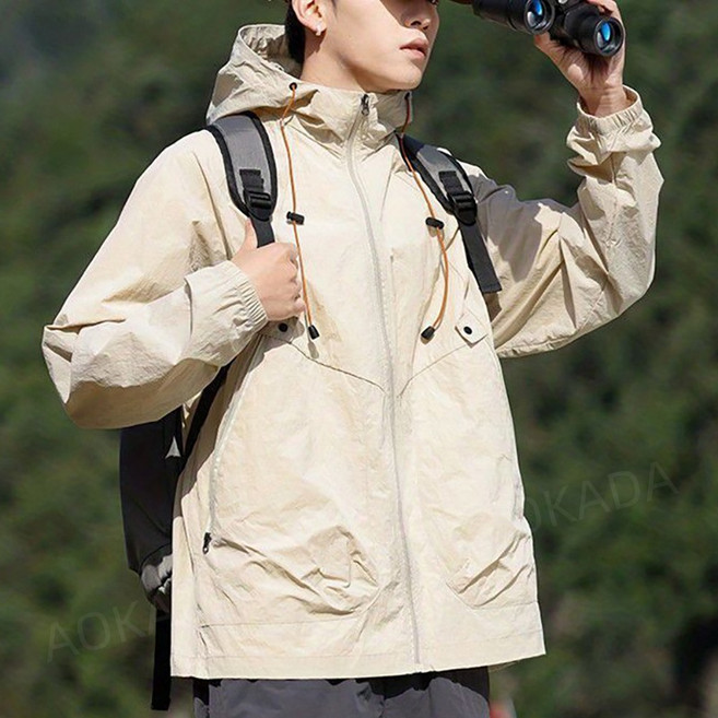 AOKADA 남녀공용 쿨링 아이스 후드 집업 자외선차단 바람막이 윈드브레이커, 카키
