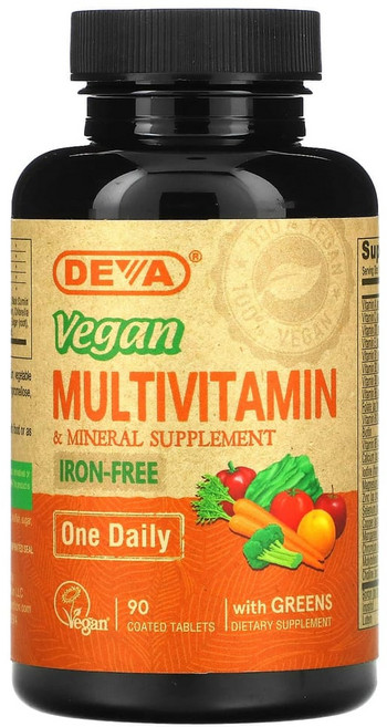 데바 비건 종합비타민 & 미네랄 보충제 철분 무함유 코팅 정제 90정, 1개