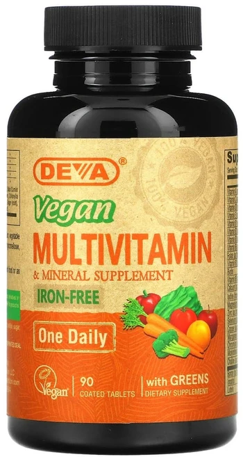 데바 비건 종합비타민 & 미네랄 보충제 철분 무함유 코팅 정제 90정, 1개 - 쿠팡